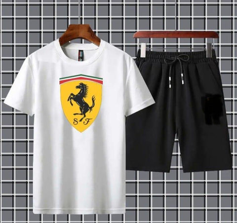 2 Pcs Men's Jersey Printed T-Shirt & Shorts Tracksuit